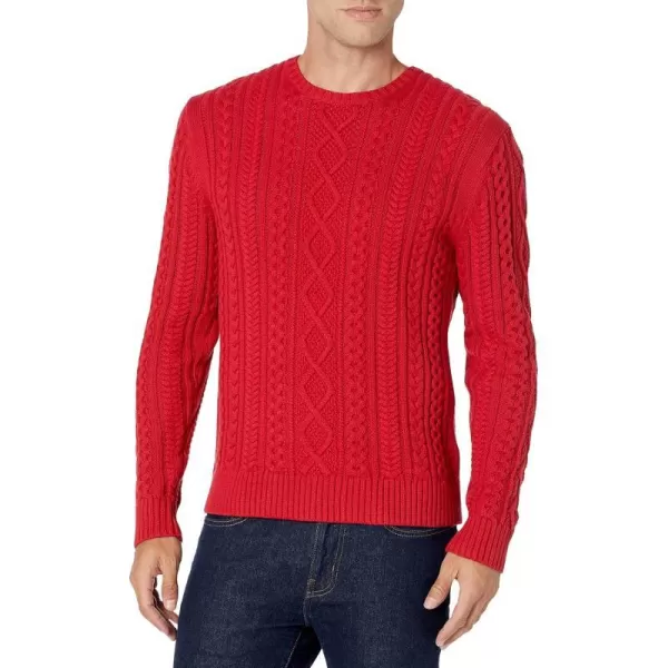 Amazon Essentials Mens LongSleeve 100 Cotton Fisherman Cable Crewneck SweaterRed