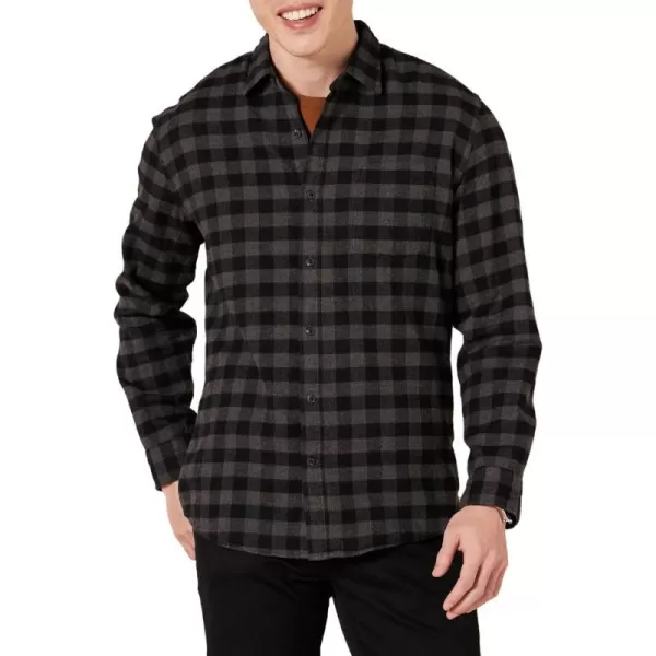 Amazon Essentials Mens LongSleeve Flannel Shirt Available in Big amp TallCharcoal Buffalo Plaid