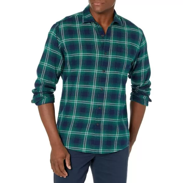 Amazon Essentials Mens LongSleeve Flannel Shirt Available in Big amp TallGreen Navy Ombre Plaid