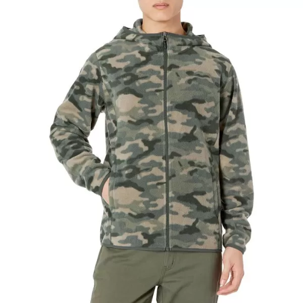 Amazon Essentials Mens LongSleeve Hooded FullZip Polar Fleece JacketGreen Camo