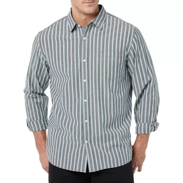 Amazon Essentials Mens LongSleeve Regularfit Stretch Poplin ShirtNavy Stripe