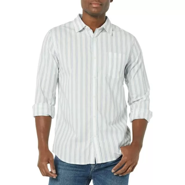 Amazon Essentials Mens LongSleeve SlimFit Stretch Poplin ShirtBlue White Stripe