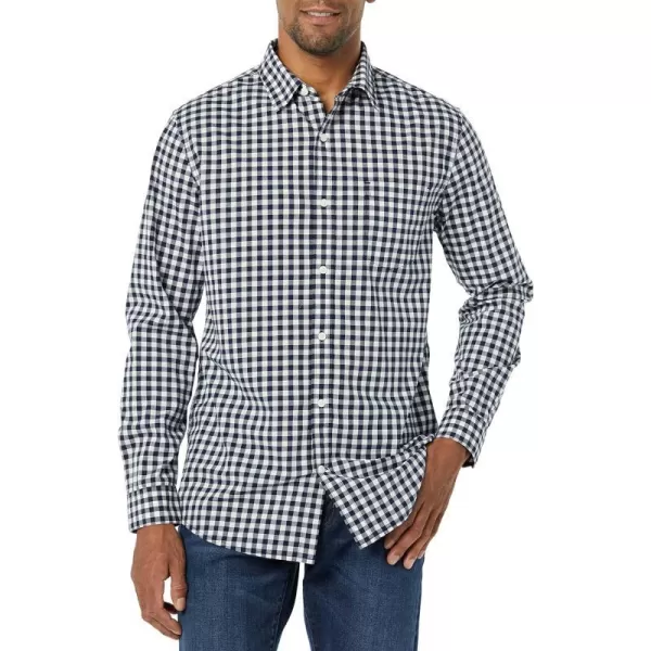 Amazon Essentials Mens LongSleeve SlimFit Stretch Poplin ShirtDark Navy Gingham