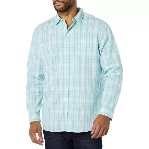 Amazon Essentials Mens LongSleeve SlimFit Stretch Poplin ShirtLight Blue White Medium Plaid