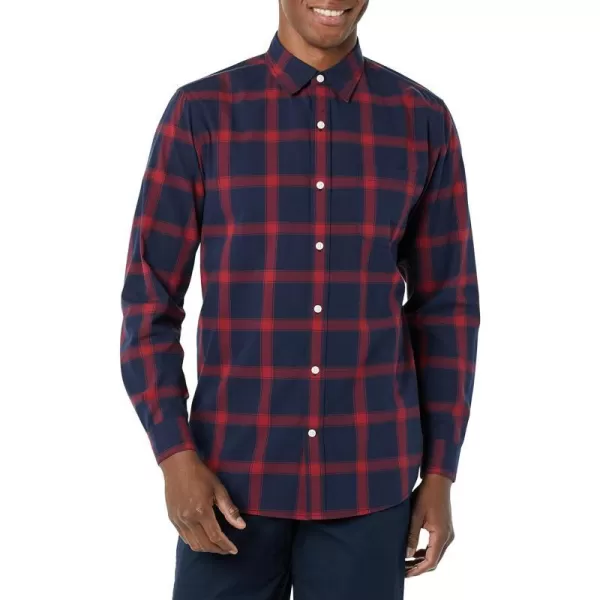 Amazon Essentials Mens LongSleeve SlimFit Stretch Poplin ShirtNavy Red Buffalo Plaid