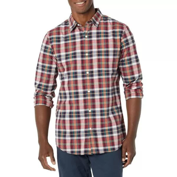 Amazon Essentials Mens LongSleeve SlimFit Stretch Poplin ShirtNavy Red White Plaid