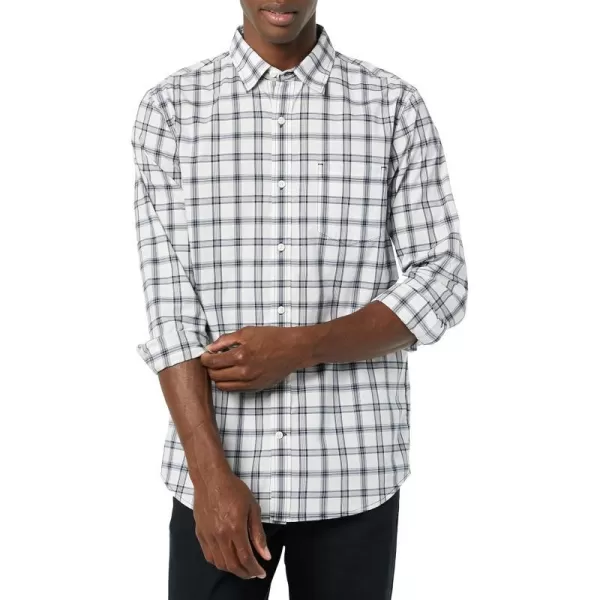 Amazon Essentials Mens LongSleeve SlimFit Stretch Poplin ShirtNavy White Plaid