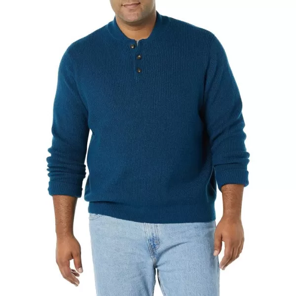 Amazon Essentials Mens LongSleeve Soft Touch Henley SweaterBlue