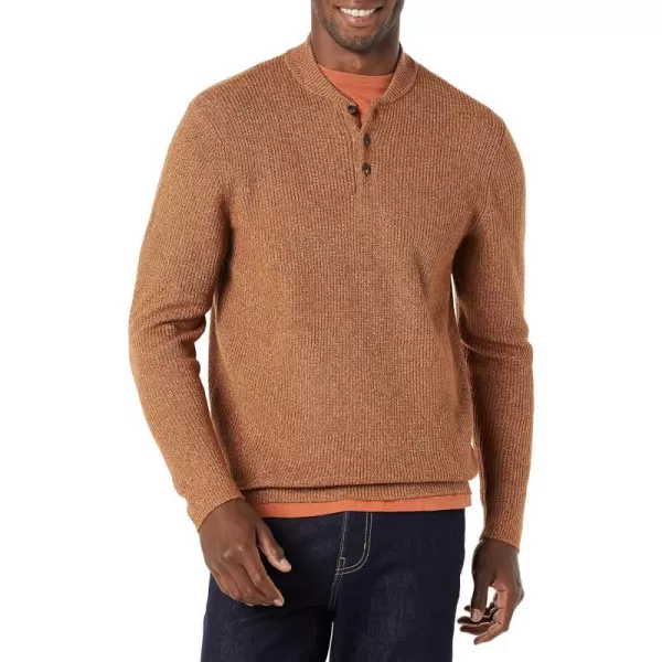 Amazon Essentials Mens LongSleeve Soft Touch Henley SweaterDark Camel