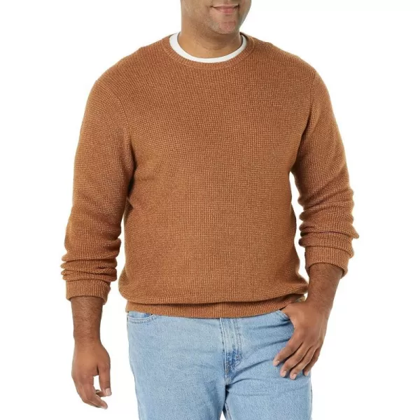 Amazon Essentials Mens LongSleeve Soft Touch Waffle Stitch Crewneck SweaterDark Camel