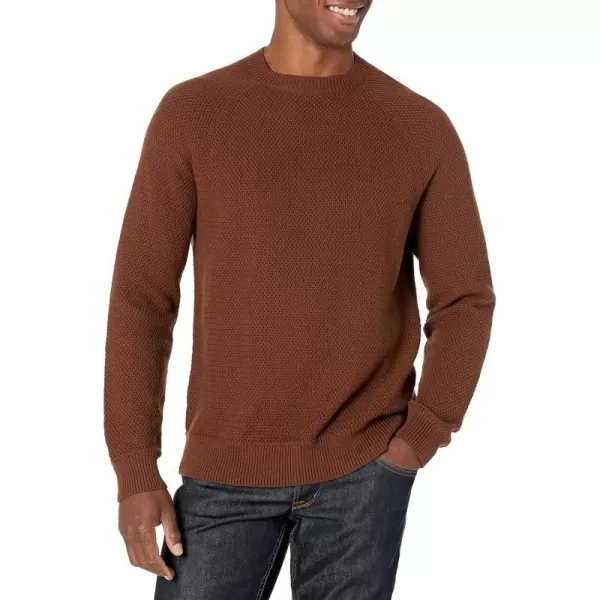 Amazon Essentials Mens OversizedFit Textured Cotton Crewneck SweaterDeep Brown