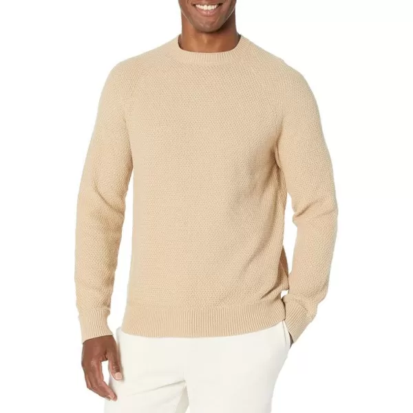 Amazon Essentials Mens OversizedFit Textured Cotton Crewneck SweaterTan