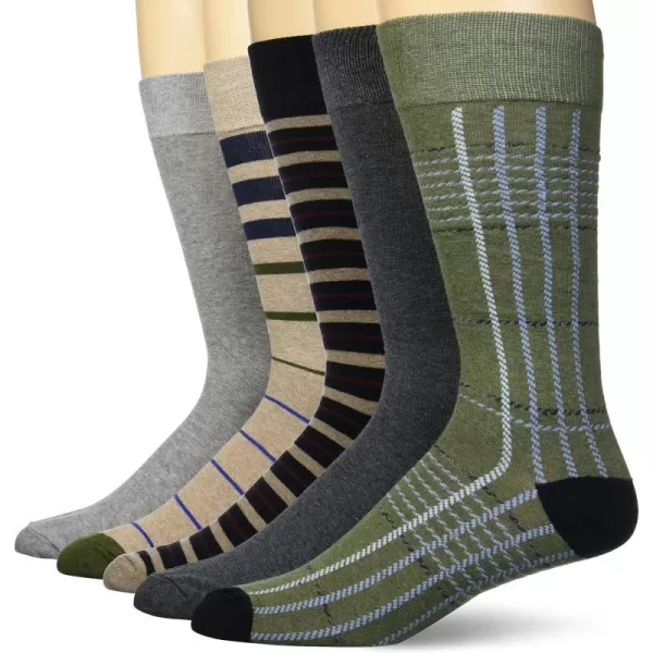 Amazon Essentials Mens Patterned Dress Socks 5 PairsBlackBrownDark GreyGreenGrey