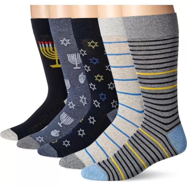 Amazon Essentials Mens Patterned Socks Previously Goodthreads 5 PairsHannukah