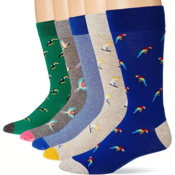 Amazon Essentials Mens Patterned Socks Previously Goodthreads 5 PairsTropicalBirds