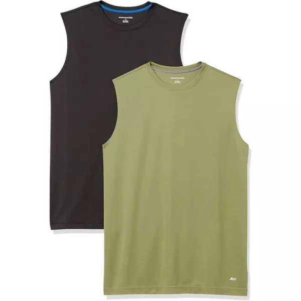 Amazon Essentials Mens Performance Tech Muscle Tank TShirt Pack of 2BlackOlive