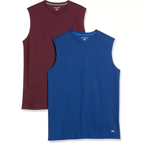 Amazon Essentials Mens Performance Tech Muscle Tank TShirt Pack of 2BurgundyNavy