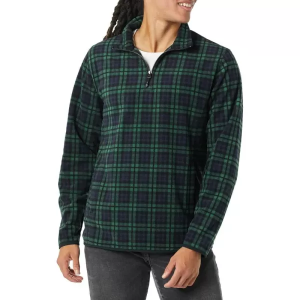 Amazon Essentials Mens QuarterZip Polar Fleece JacketPolyester NavyGreen Plaid