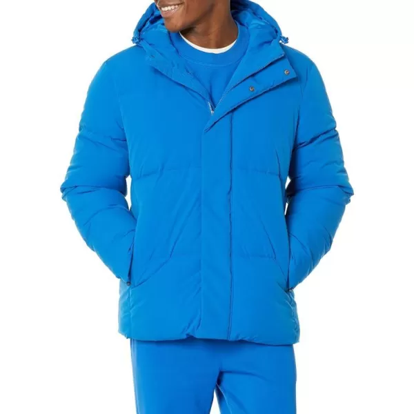 Amazon Essentials Mens Recycled Polyester MidLength Hooded Puffer Available in Big amp TallBright Blue