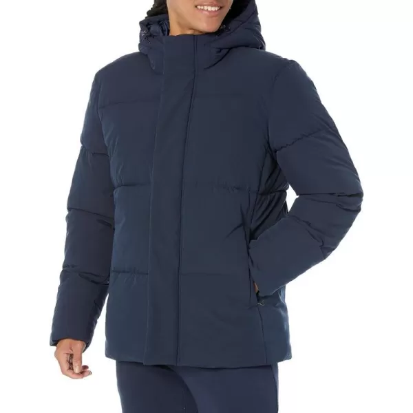 Amazon Essentials Mens Recycled Polyester MidLength Hooded Puffer Available in Big amp TallNavy