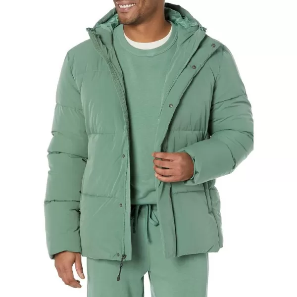 Amazon Essentials Mens Recycled Polyester MidLength Hooded Puffer Available in Big amp TallSage Green