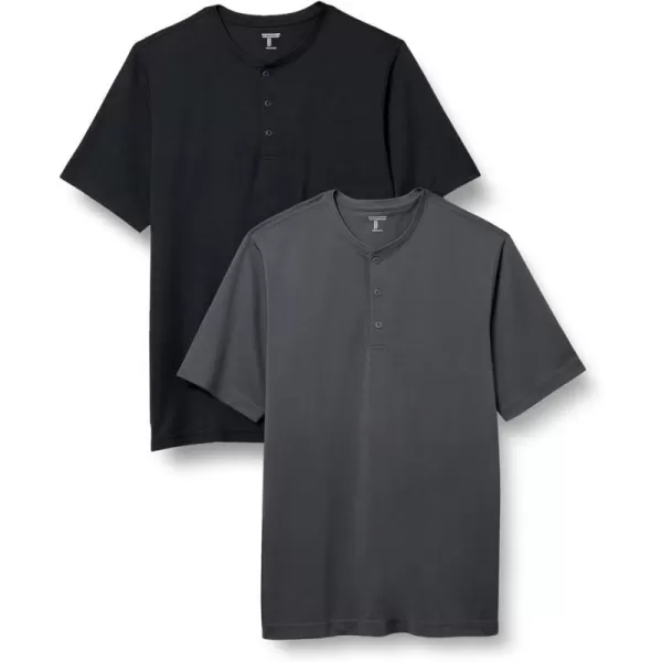 Amazon Essentials Mens Recycled Polyester RegularFit ShortSleeve QuickDry Jersey Henley Pack of 2CharcoalBlack