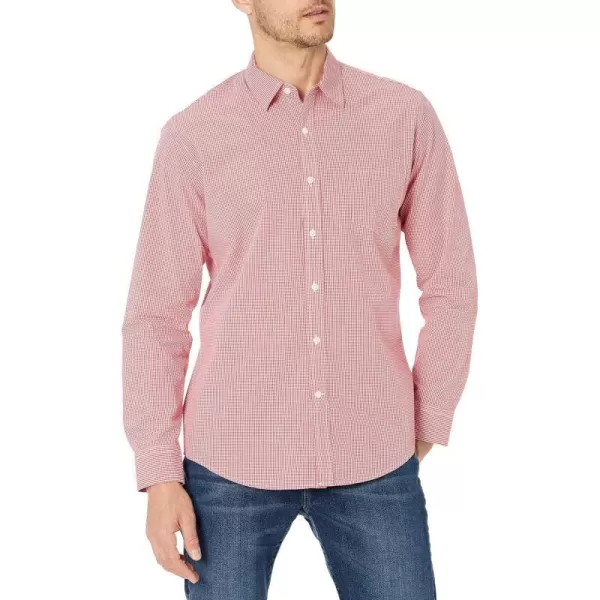 Amazon Essentials Mens RegularFit LongSleeve Casual Poplin ShirtRed Gingham