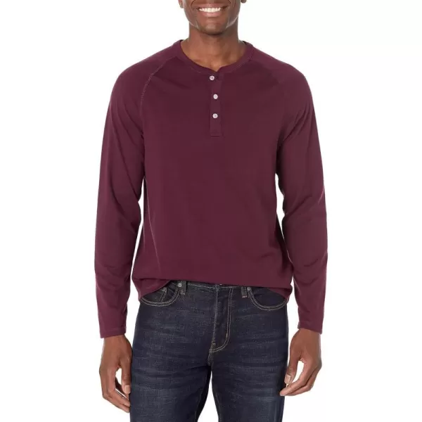 Amazon Essentials Mens RegularFit LongSleeve Henley Shirt Available in Big amp TallBurgundy