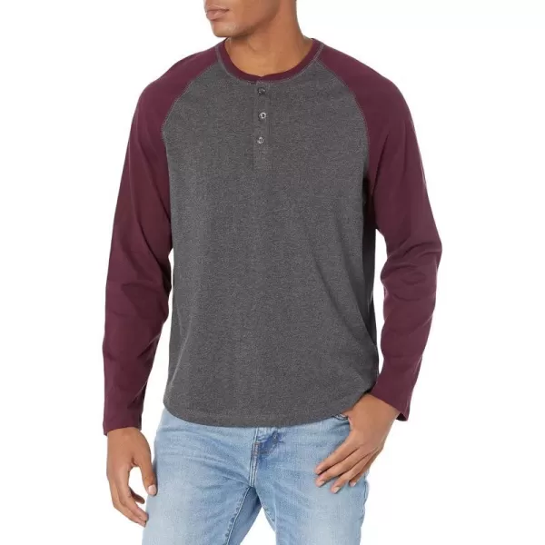 Amazon Essentials Mens RegularFit LongSleeve Henley Shirt Available in Big amp TallCharcoal HeatherMaroon