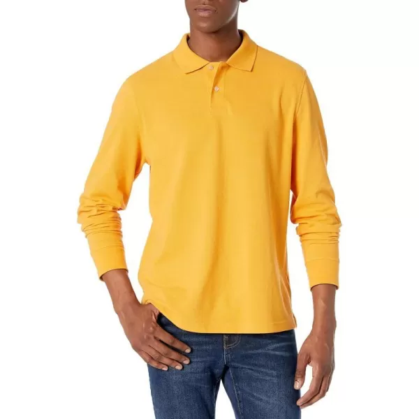 Amazon Essentials Mens RegularFit LongSleeve Pique PoloDark Yellow