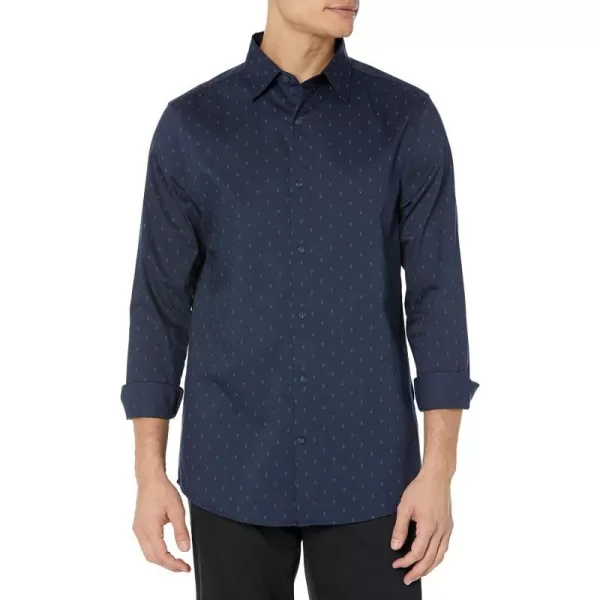 Amazon Essentials Mens RegularFit LongSleeve Stretch Dress ShirtNavy Geo Print