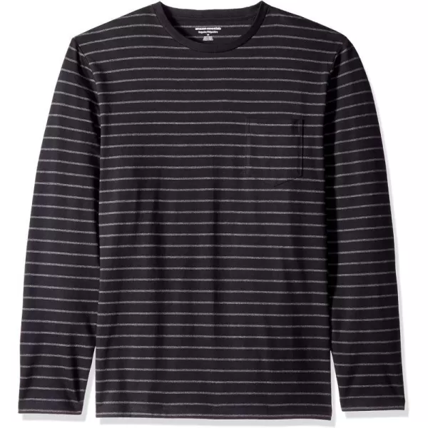 Amazon Essentials Mens RegularFit LongSleeve TShirtBlackCharcoal Heather Stripe Pocket