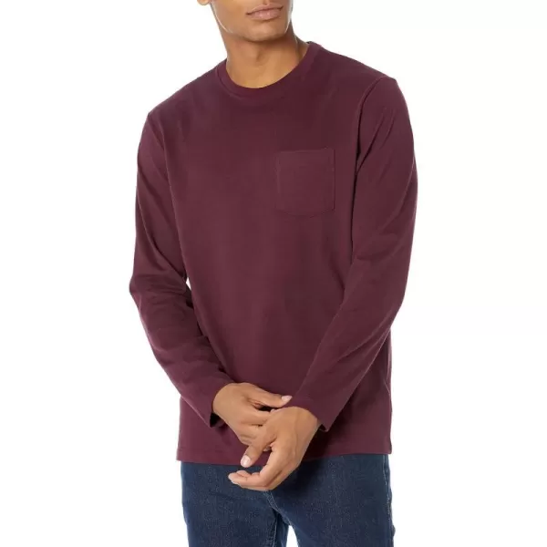 Amazon Essentials Mens RegularFit LongSleeve TShirtBurgundy Pocket