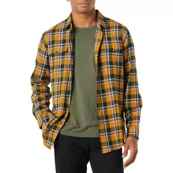 Amazon Essentials Mens RegularFit LongSleeve TwoPocket Flannel ShirtBlack Mustard Yellow Plaid