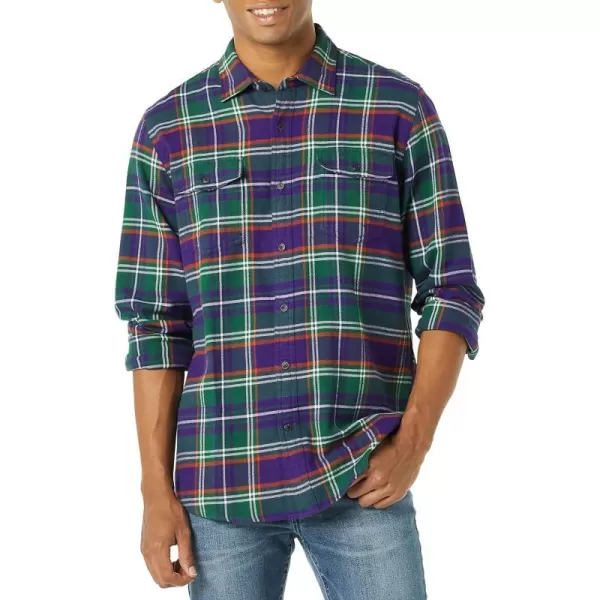 Amazon Essentials Mens RegularFit LongSleeve TwoPocket Flannel ShirtGreen Purple Plaid