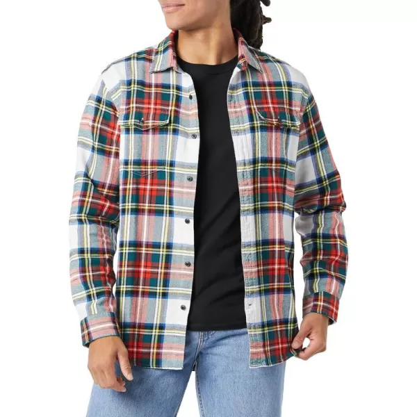 Amazon Essentials Mens RegularFit LongSleeve TwoPocket Flannel ShirtRedIvory TartanPlaid