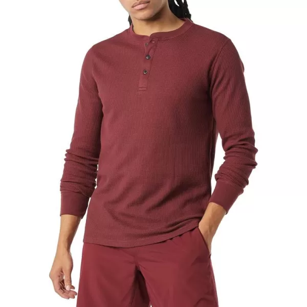 Amazon Essentials Mens RegularFit LongSleeve Waffle Henley ShirtBurgundy