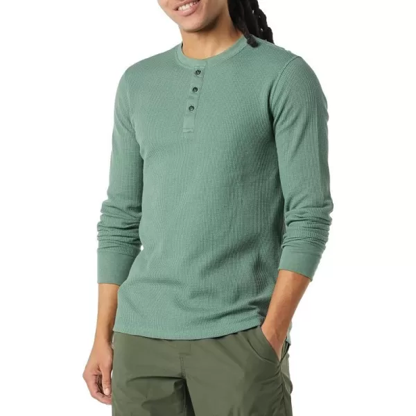 Amazon Essentials Mens RegularFit LongSleeve Waffle Henley ShirtGreen