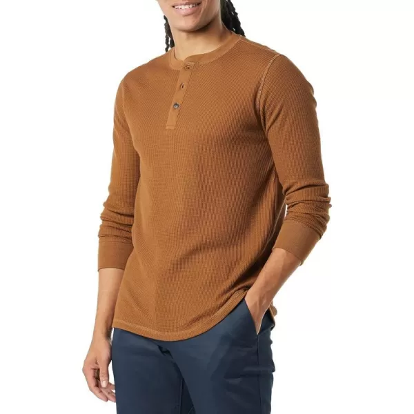 Amazon Essentials Mens RegularFit LongSleeve Waffle Henley ShirtLight Brown