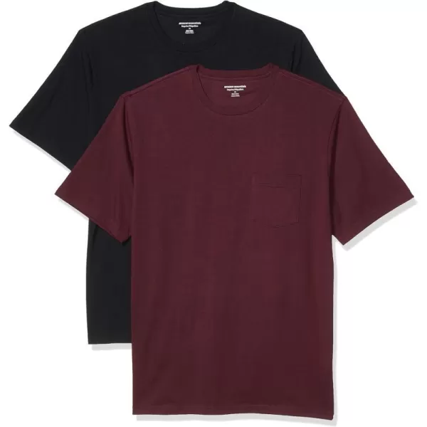 Amazon Essentials Mens RegularFit ShortSleeve Crewneck Pocket TShirt Pack of 2BurgundyBlack