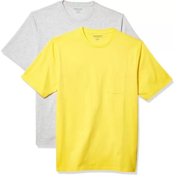 Amazon Essentials Mens RegularFit ShortSleeve Crewneck Pocket TShirt Pack of 2YellowLight Grey Heather