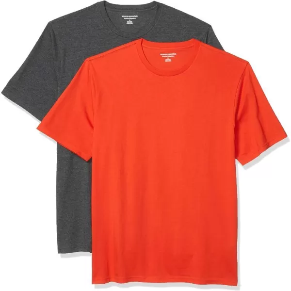 Amazon Essentials Mens RegularFit ShortSleeve Crewneck TShirt Pack of 22 Bright OrangeCharcoal Heather