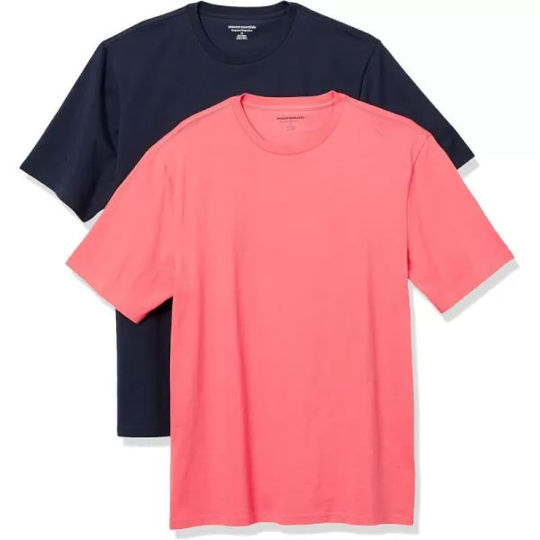 Amazon Essentials Mens RegularFit ShortSleeve Crewneck TShirt Pack of 22 Coral PinkDark Navy