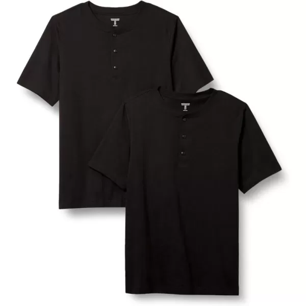 Amazon Essentials Mens RegularFit ShortSleeve Jersey Henley Pack of 2Black