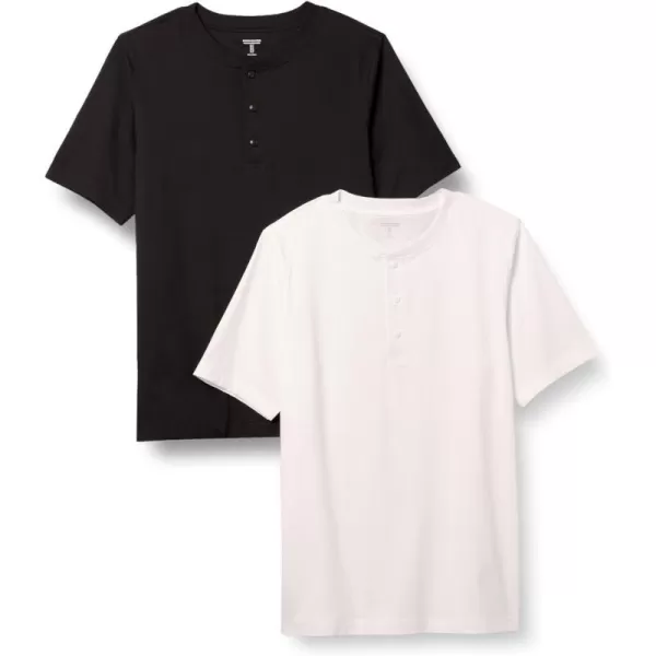 Amazon Essentials Mens RegularFit ShortSleeve Jersey Henley Pack of 2BlackWhite