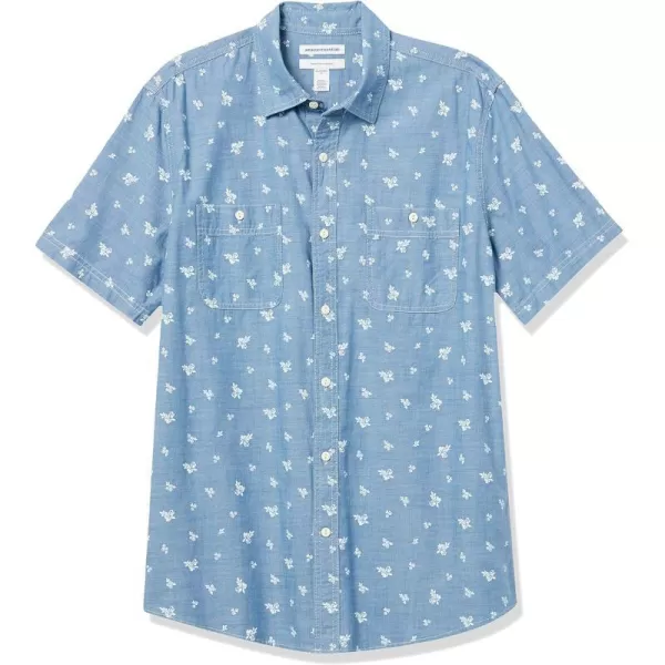 Blue Chambray/Leaf Print