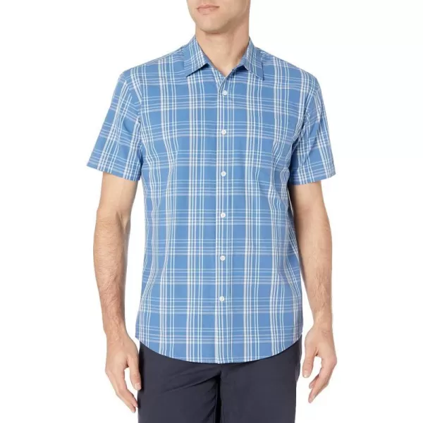 Amazon Essentials Mens RegularFit ShortSleeve Poplin ShirtRegular Fit Aqua Blue Checked