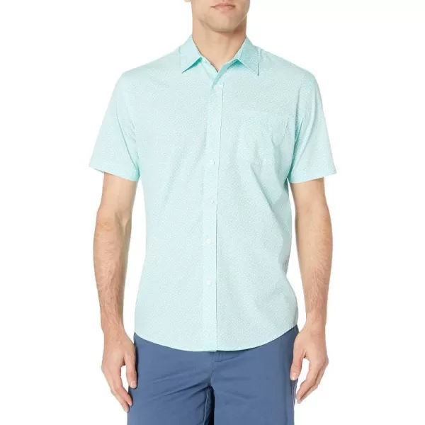 Amazon Essentials Mens RegularFit ShortSleeve Poplin ShirtRegular Fit Aqua Blue Leaf Print