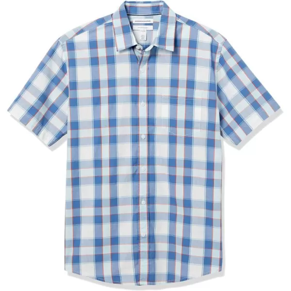 Amazon Essentials Mens RegularFit ShortSleeve Poplin ShirtRegular Fit Blue Checked