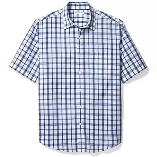 Amazon Essentials Mens RegularFit ShortSleeve Poplin ShirtRegular Fit Blue White Plaid